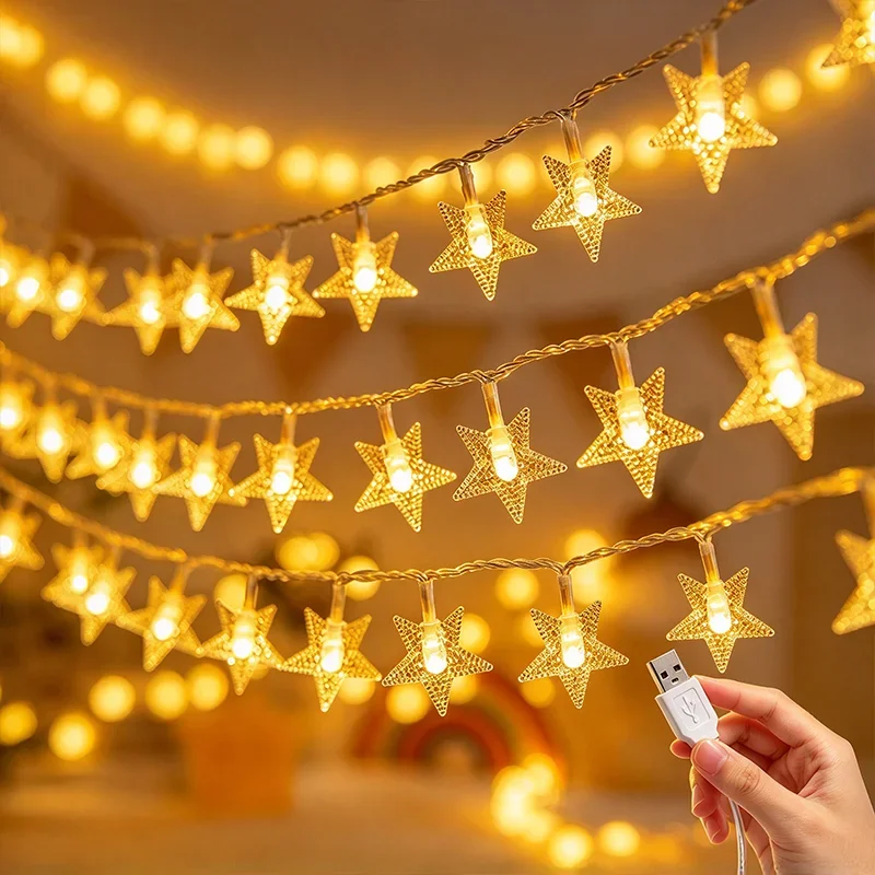 10/20/40/80 LED Snowflake String Garland Fairy Lights USB Powered Christmas Tree Decor Ornament Navidad Xmas Gift New Year