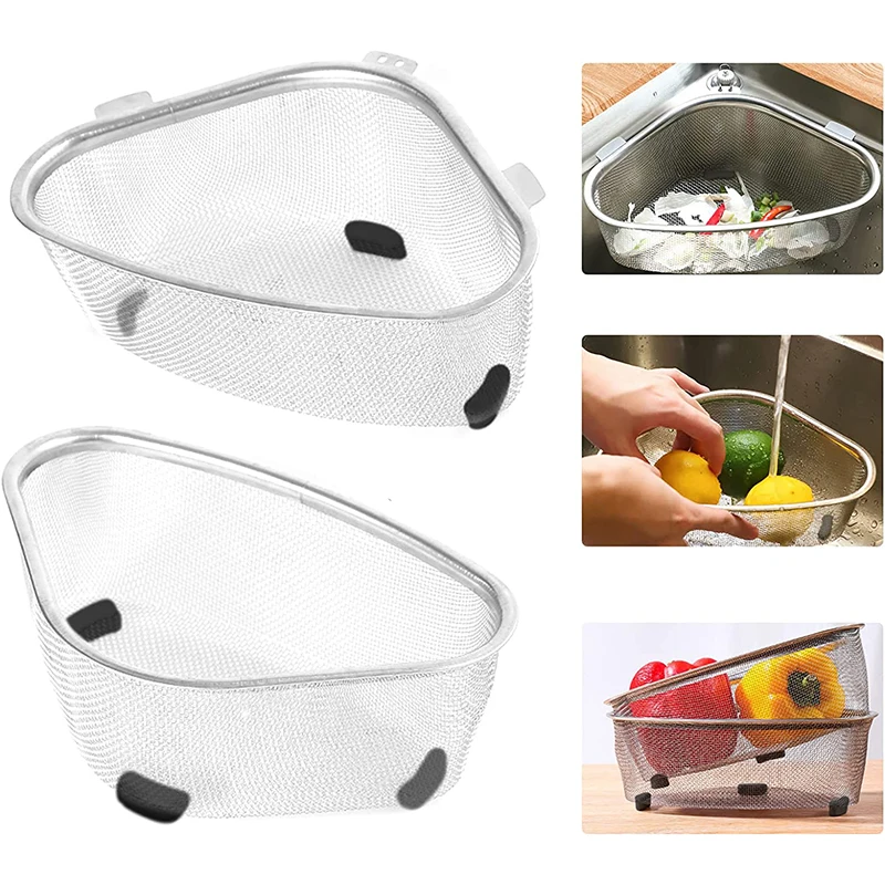 LMETJMA In-Sink Mesh Colander Strainer Basket Triangle Sink Drainage Rack with Suction Cup Kitchen Rag Sponge Holder JT74