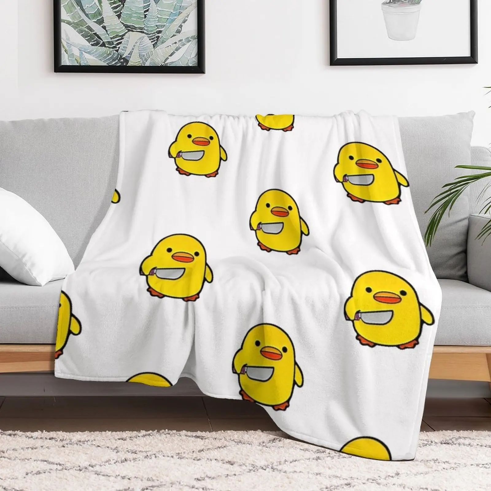 Duck with a Knife, Angry Cute Duck, Duck cute drawing, cute chicken with a knife, duck with knife meme, duckie Throw Blanket