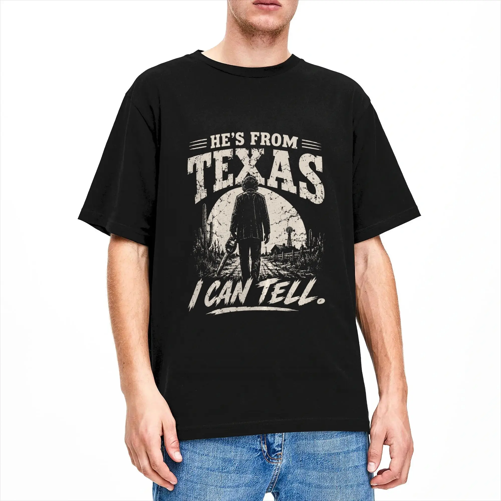 Men Women T Shirt hes from Texas i can Tell Chainsaw Horror T Shirts Hip Hop  Summer Tees Street Style Cotton Tops Plus Size