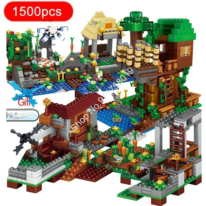 The Tree House Small Building Blocks Sets With Steve Action Figures Compatible My World Minecraftinglys Sets Toys For Children