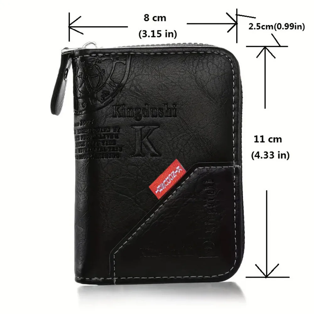 Vintage RFID Blocking Slim Card Holder - PU Leather Zipper 11-Slot Wallet, Classic Retro Unisex Wallet for Daily Use Gift Giving image 4