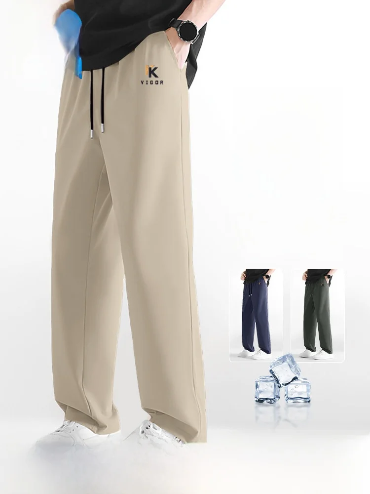 

Мужские тонкие брюки Gv Jeanswest из ледяного шелка, летние, легкие, с охлаждающим эффектом, повседневные, свободного кроя, прямые, с эластичным поясом