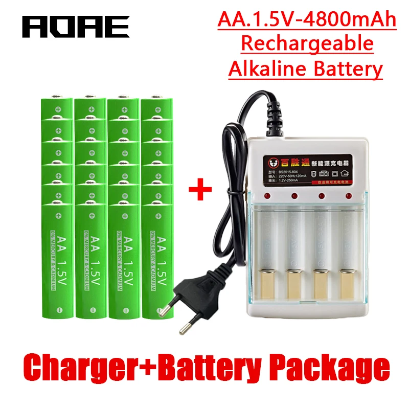 

100% brand new 1.5V 4800mAh alkaline battery original aa rechargeable battery clock toy flashlight mouse aa battery+charger