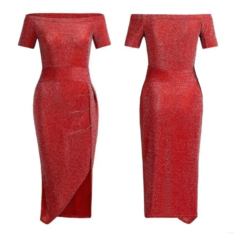 

L38E женское облегающее платье со рюшами, элегантное облегающее платье с длинным рукавом и запахом сбоку, асимметричное вечернее