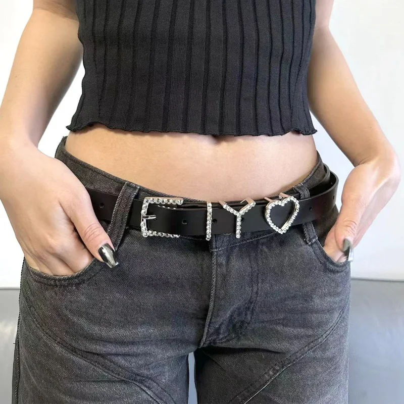 

Women Rhinestone Bling Y HEART BELT Waistband