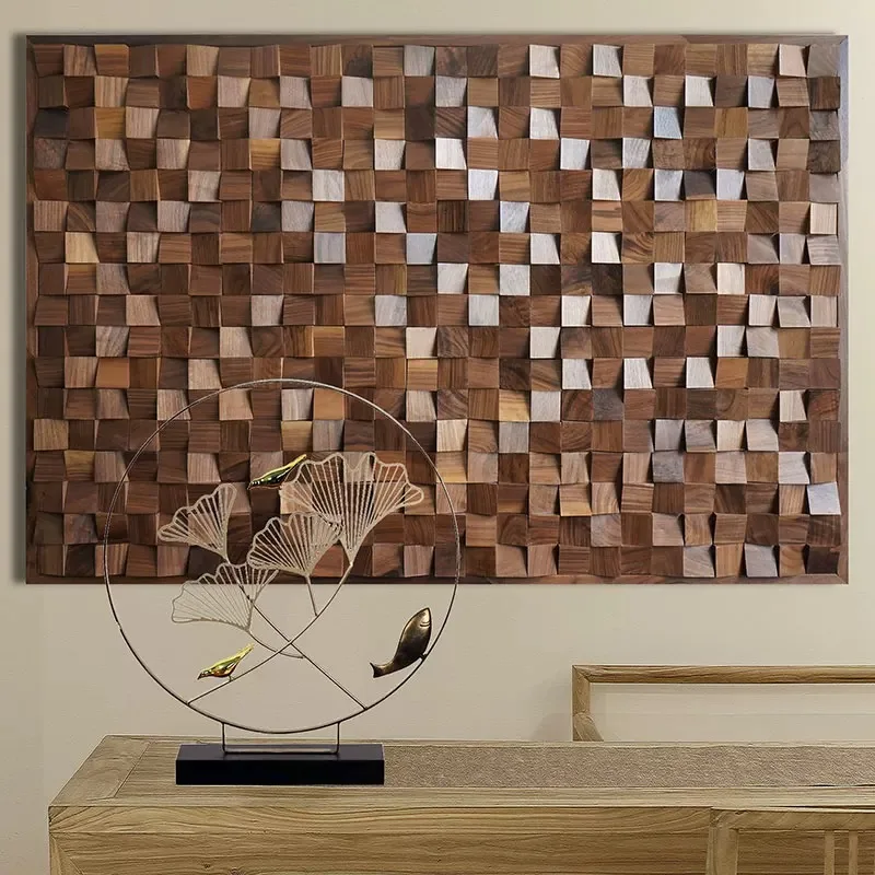 Natural Black Walnut, Solid Wood Mosaic, 3D Triangular Background Wall Craft Hanging Decorative Painting