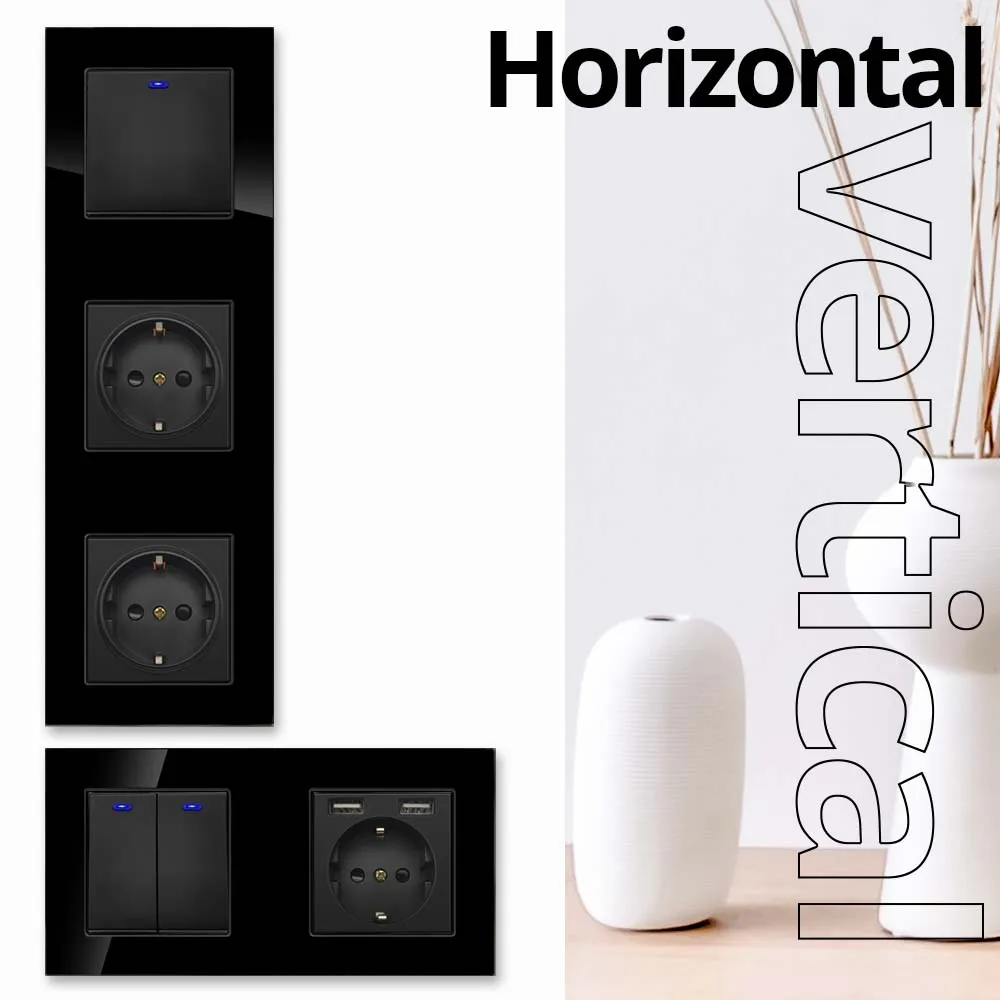 Wallpad Black DIY Module Function Key 1 2 3 4 Gang Reset Light Switch Wall Power Socket Electrical Outlet USB Port 52*52mm