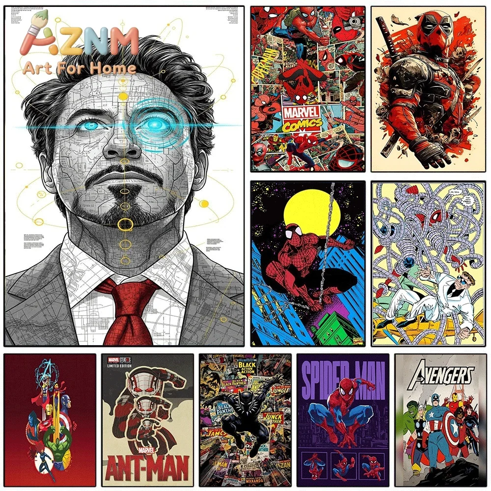 Marvel Tony Stark Blueprint Sketch Portrait Canvas Wall Art Unframed Canvas Poster Print for Boys Bedroom Game Room Apartment