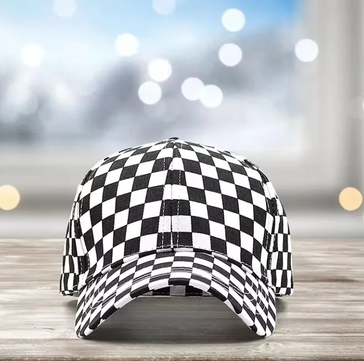 Spring Summer New Black and White Chessboard Lattice Plaid Baseball Cap Retro Casual Sunshade Sun Hat Travel Outdoor Hat Tide