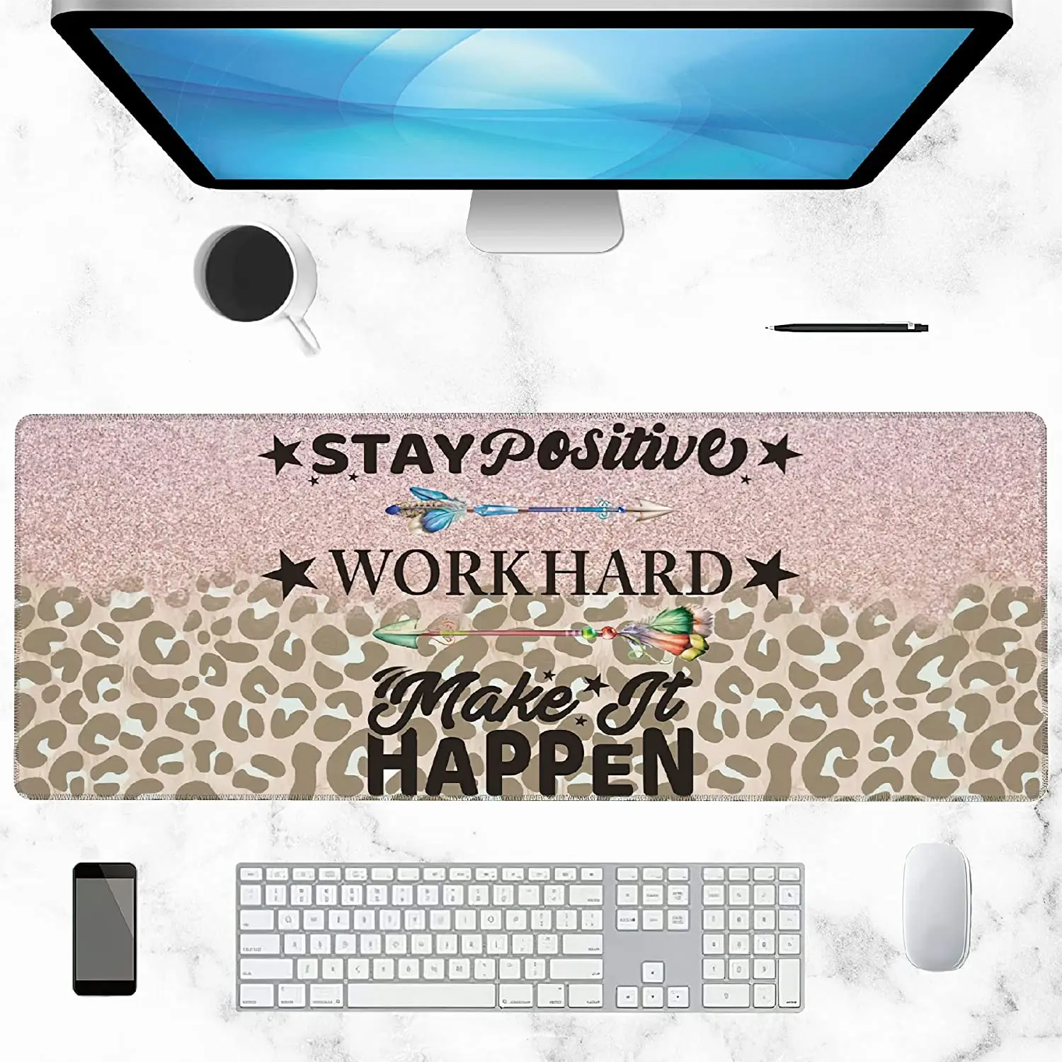 Stay Positive Mouse Pad Large Mouse Pad,Non-Slip Rubber Desktop Mat Sewn Edges Desktop Decorative Accessories Office 35.5 x 15.7