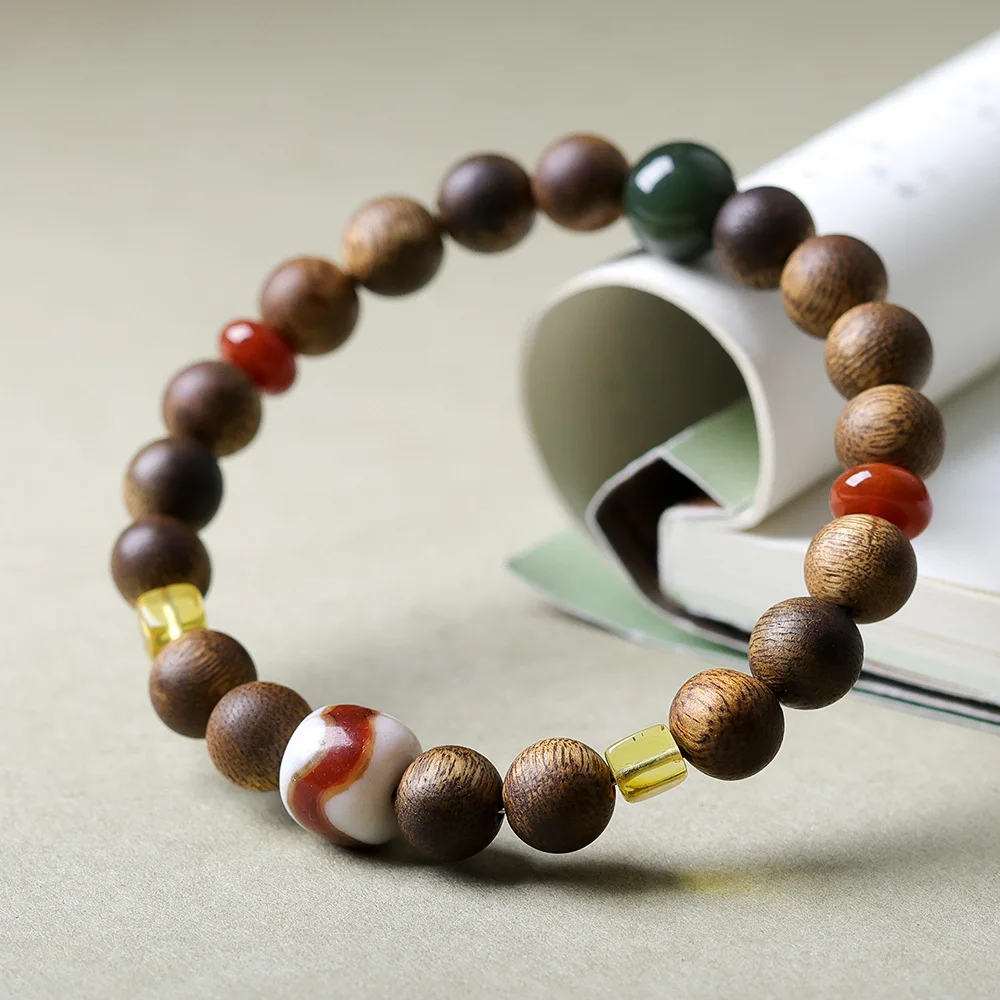 

Original Design Green Chinaberry Incense Wood Single Ring Bracelet Cultivation Red Flesh Tiger Tooth New Chinese Style Strings