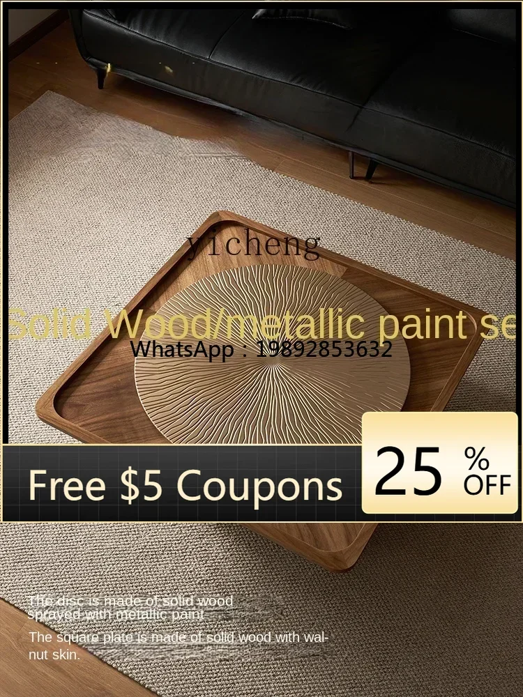 

ZZ Solid Wood Coffee Table Living Room Home Small Apartment Light Luxury High-Grade round Walnut