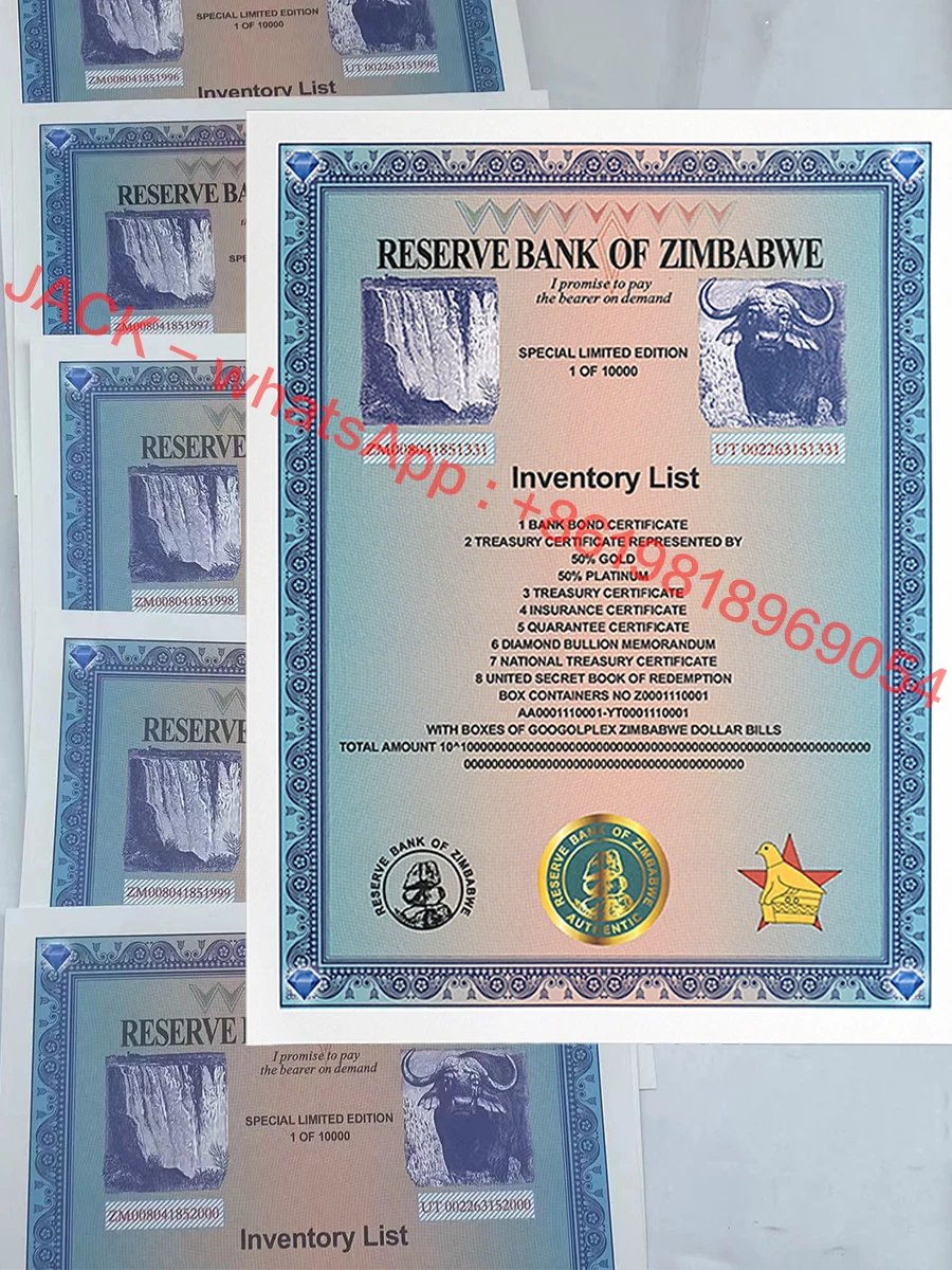 

100Pcs Zimbabwe Certificate Banknotes Googolplex Containers Serial Banknotes UV Anti-counterfeiting UPS / Fedex Free Shipping