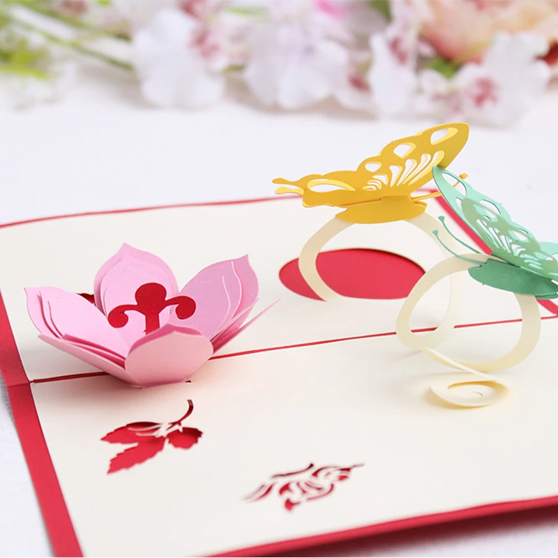 3D Butterfly Pop Up Thank You Card, Valentine's Day, Mother's Day, Flowers, Blessing Card, Birthday Gift, Get Well Card