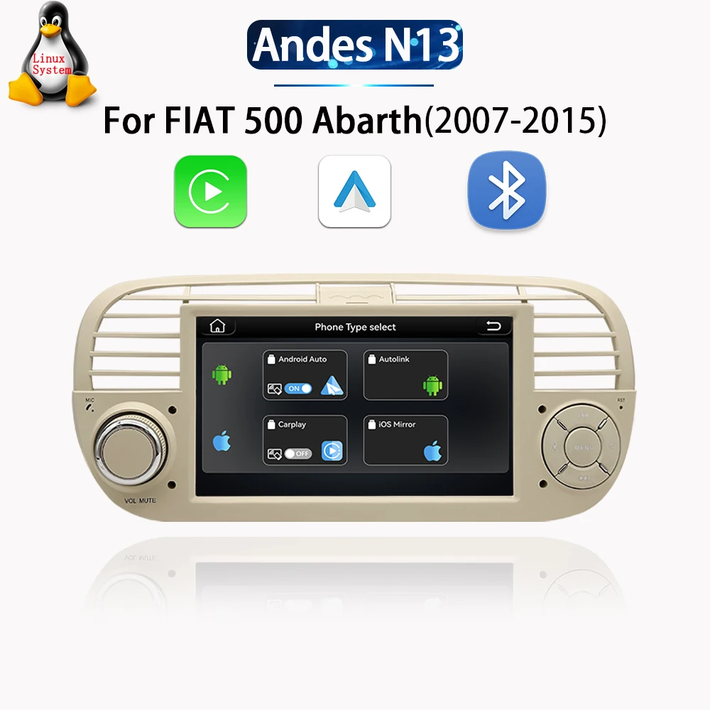 LELV 7'' Linux Systeem Autoradio Multimedia voor FIAT 500 Abarth 2007-2015 met GPS Navigatie Android Auto Carplay WIFI BT5