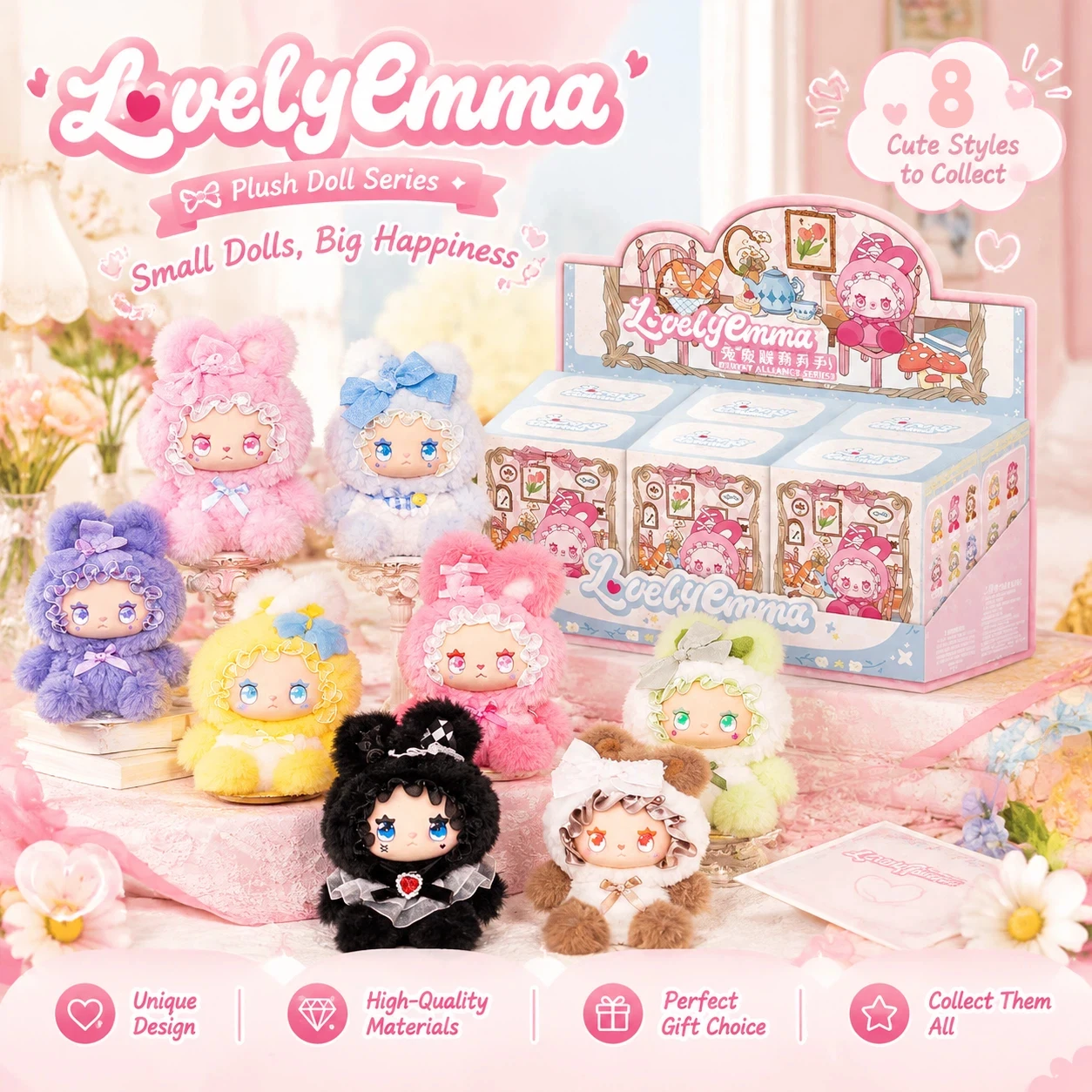 Lovely Emma Bunny Alliance Series Doll Blind Box Soft Comfortable Sleep Companion Doll Bedhead Ornament Toys Mystery Box Gifts