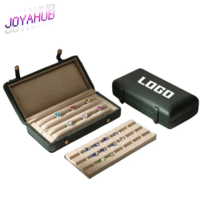 

Элегантная кожаная коробка для колец из овчины с логотипом на заказ, светлая роскошная коробка для хранения драгоценных камней цвета сокровища и бриллиантами, коробка для хранения голых бриллиантов