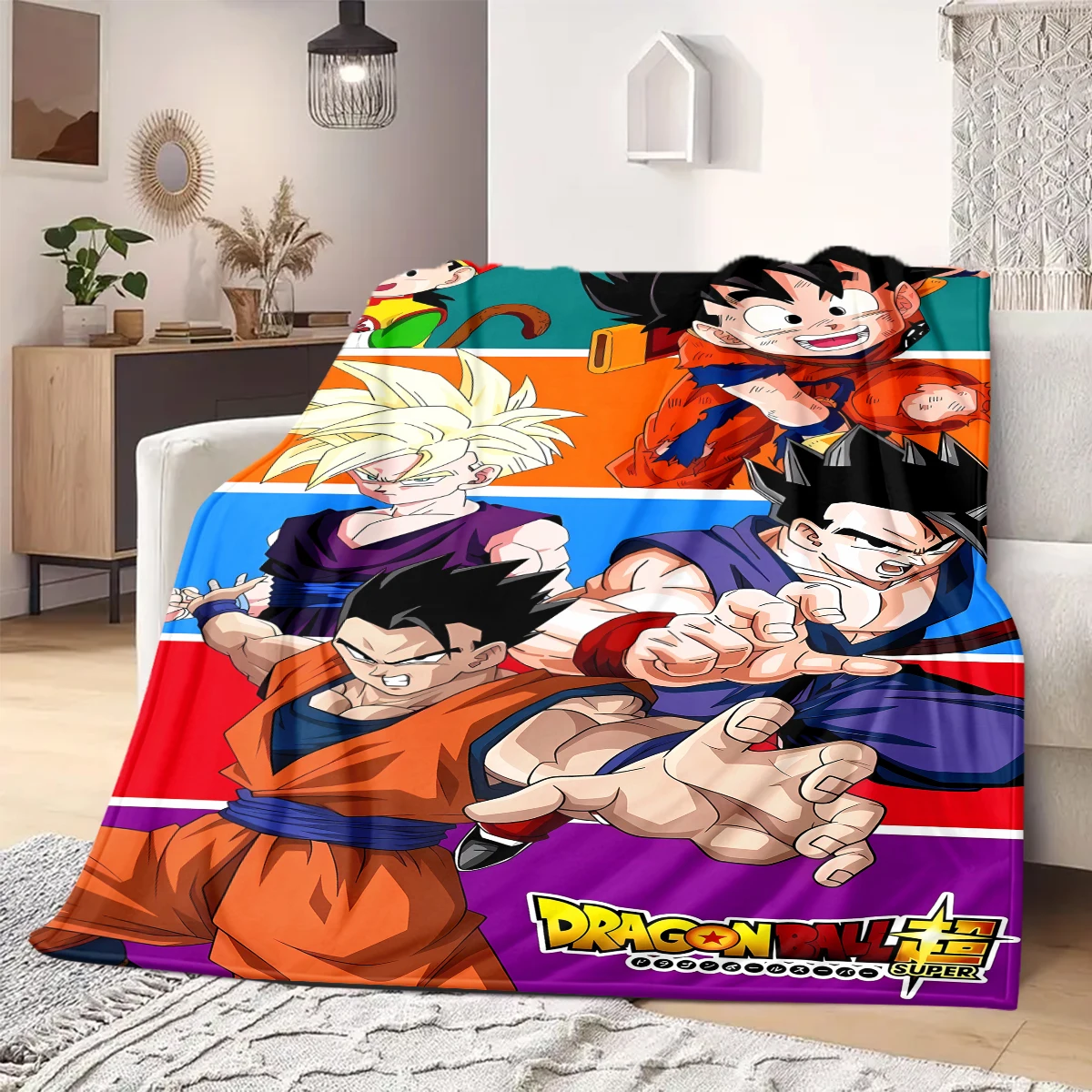 Cute Cartoon Son Goku Print Blanket Warm Comfortable Flannel Blanket Suitable for Bedrooms,Sofas, Beds,Chairs,Travel -QIAO8