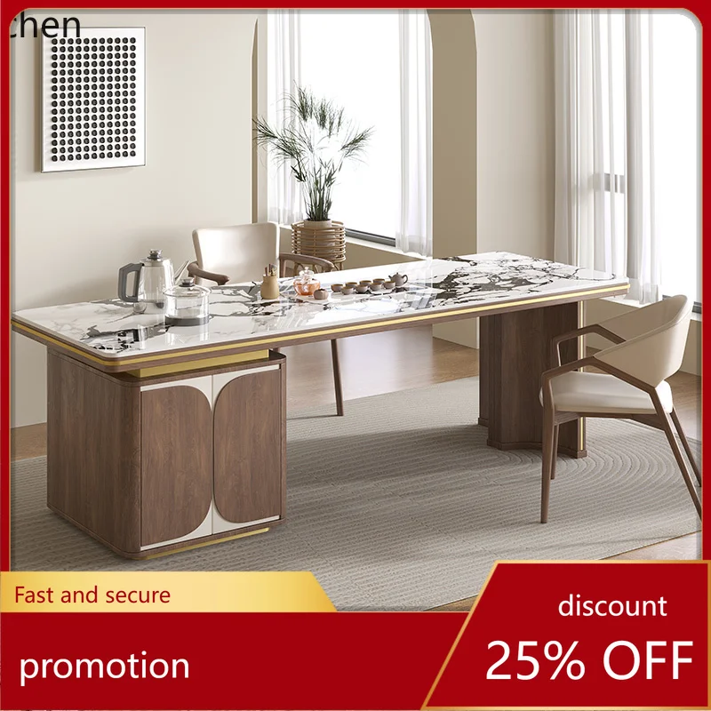ZML Rock Plate Tea Table Modern Boss Tea Brewing Table Office Negotiation Kung Fu Tea Table and Chair Set