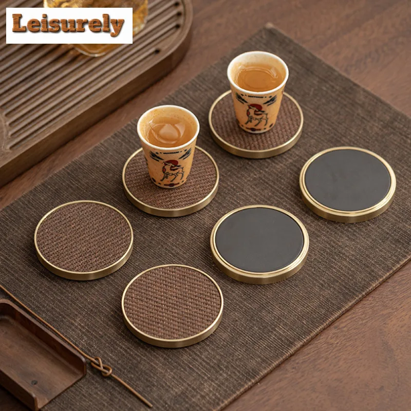 6pc/lot Electric Wood Autumn Vine Copper Coaster Chinese Household Circular Teacup Holder Anti Scalding Placemats Mug Mat Teaset