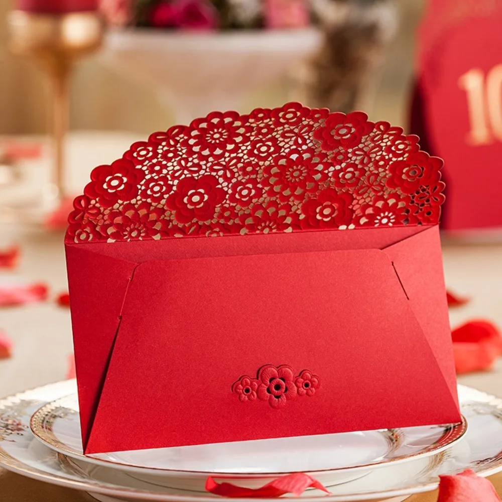 6pcs Laser Engraving Chinese Red Envelopes Hollow Rectangular Red Packet Three-dimensional Embossed HongBao Business