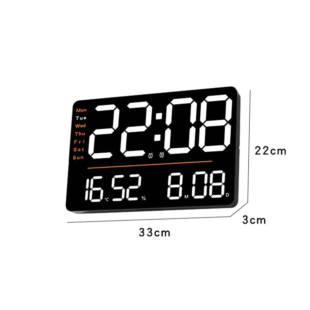 Large Digital Wall Clock Temperature and Humidity Display Night Mode Table Alarm Clock 12/24H Adjustable Electronic LED Clock