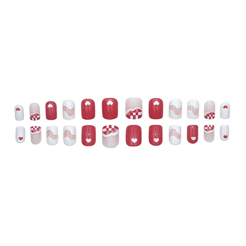 24pcs Sweet Cool Style Nail Art Wearable Nails French Line Halo False Nails Press on Removable Fake Nails with Glue