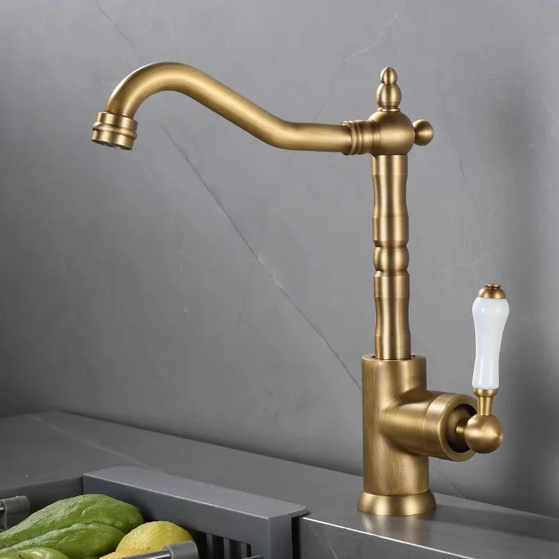 Antique Bathroom Faucet Solid Brass Gold Basin Faucet Chrome Cold And Hot Water Mixer Sink Tap Single Handle Deck Mounted Tap