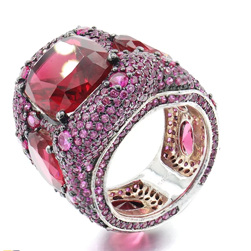 Imagem -02 - Anéis de Diamante em Prata Esterlina para Mulheres Joias Finas Pedras Grandes de Rubi Vermelho Alto Carbono Artesanato Pesado Luxuoso Sólido