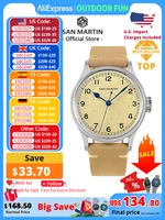 Reloj mecánico San Martin de 38,5mm para hombre NH35, reloj de pulsera de moda Simple de piloto Vintage, manecillas azules con barniz horneado, reloj de 10 barras