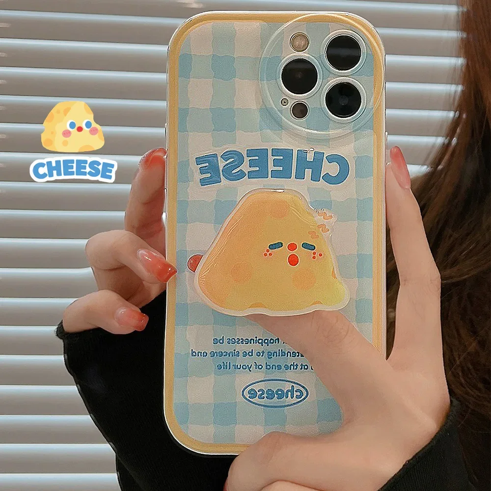 Sweet Retro cheese stand Plaid Art bracket Phone Case For iPhone 14 13 11 12 Pro Max 14 Plus XR Xs Max 7 8 Plus case Cute Cover