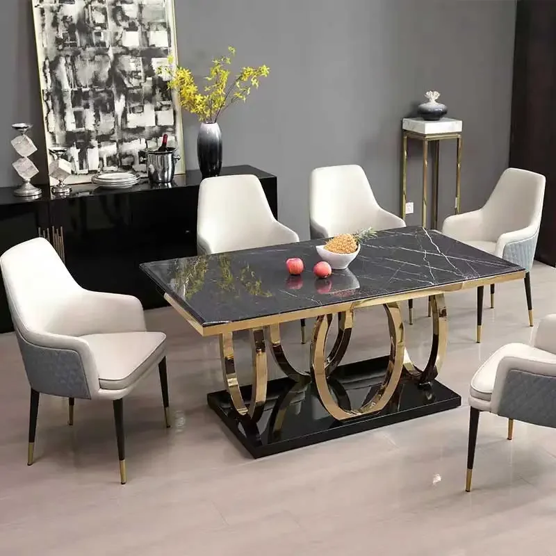 

z Italian Design Marbler Home Furniture Dining Room Luxury Metal Modern Dining Table Set