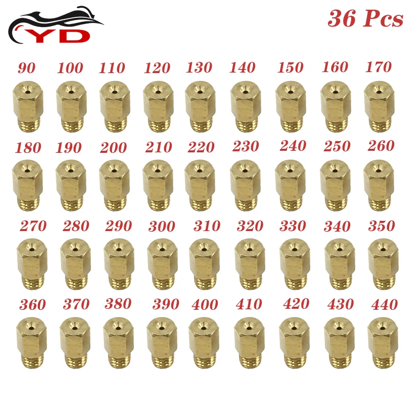 36 pcs Hex Type Main Jets for MIKUNI VM TM TMX Carburetor Motorcycle Scooter Injectors Nozzle Size 90-440