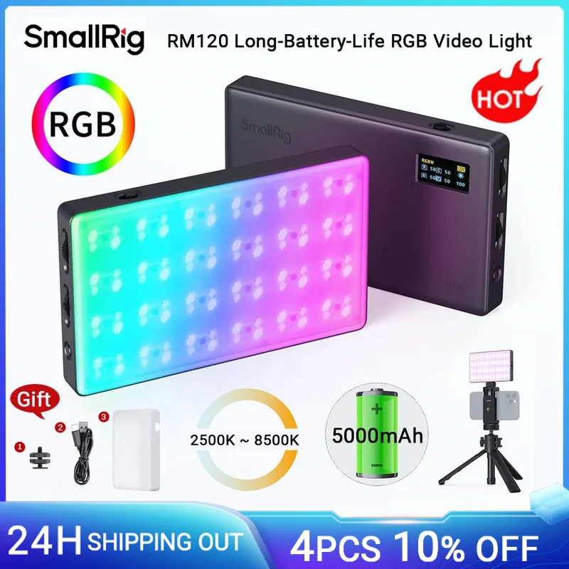 

SmallRig RM120 Long-Battery-Life RGB Video Light Universal RGB Camera Light Portable Full Colors All-Metal Light for TikTok 3808