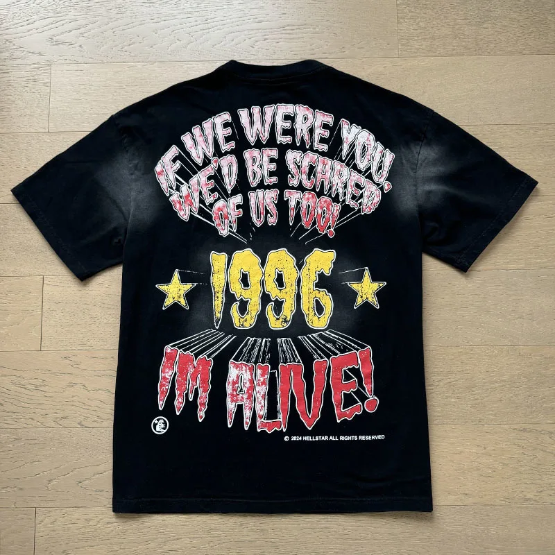 الرجعية الأمريكية العصرية العلامة التجارية loween طباعة Waed القطن ort Sve تي شيرت الشارع Sle القطن الخالص فضفاضة تناسب جولة Ne #3