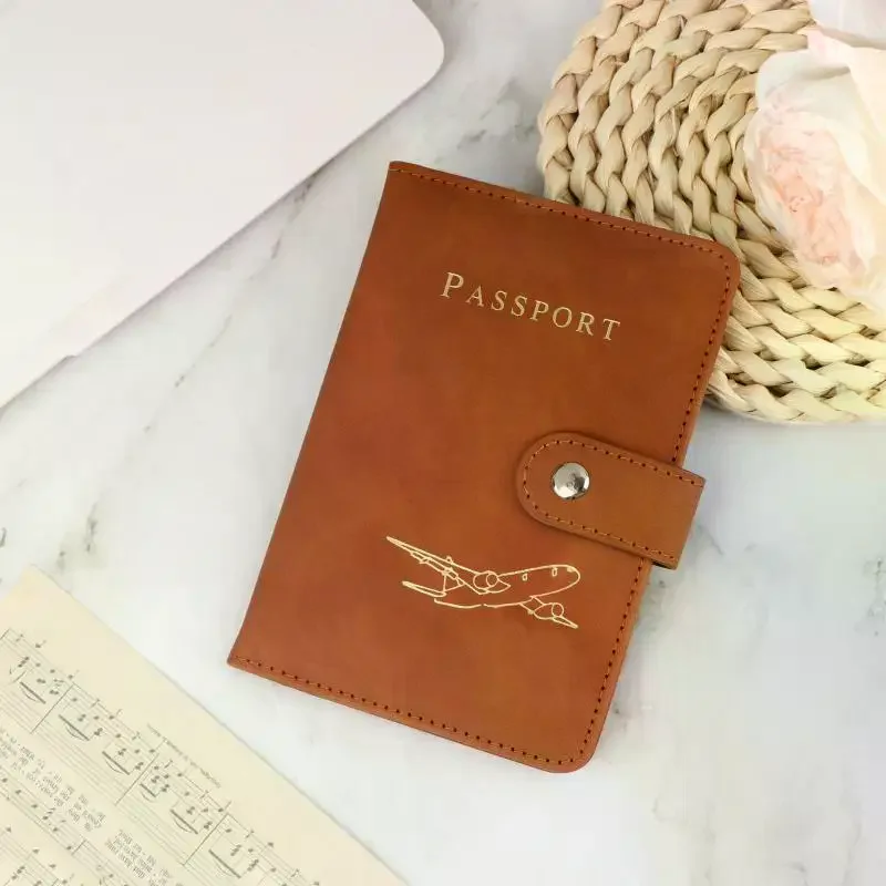 Airplane Embossed PU Leather Passport Cover: Snap Button Multi Card Slot Travel Holder Business Trip Vacation