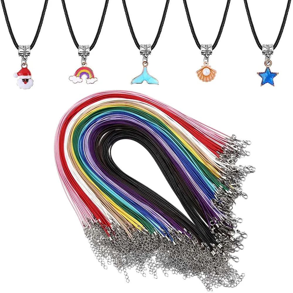 

50 шт., Черная веревка для ожерелья, кожаный вощеный шнур, цепочка для «сделай сам», подвески, браслеты, бисероплетение, материалы для изготовления ювелирных изделий