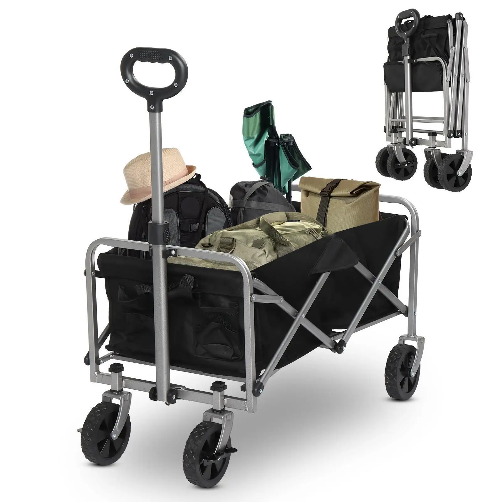 

US Wagon Folding Cart, Collapsible, Garden, Beach Utility, Outdoor Camping Sports, Black