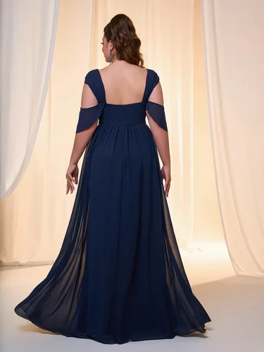 Imagen 2 del producto Mgiacy vestido de noche de gama alta con tirantes de un solo hombro, gasa perla, hoja de loto, manga corta, abertura frontal