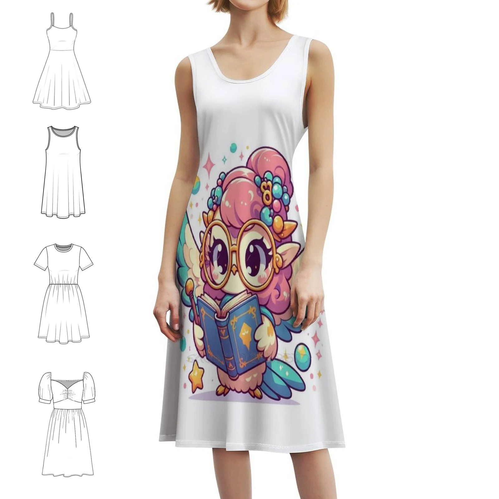 

Kawaii Magical Harpy With Oversized Glasses Sweetheart Neckline Dress Elegant Summer Party Dress For Women Kawaii Magical Harpy