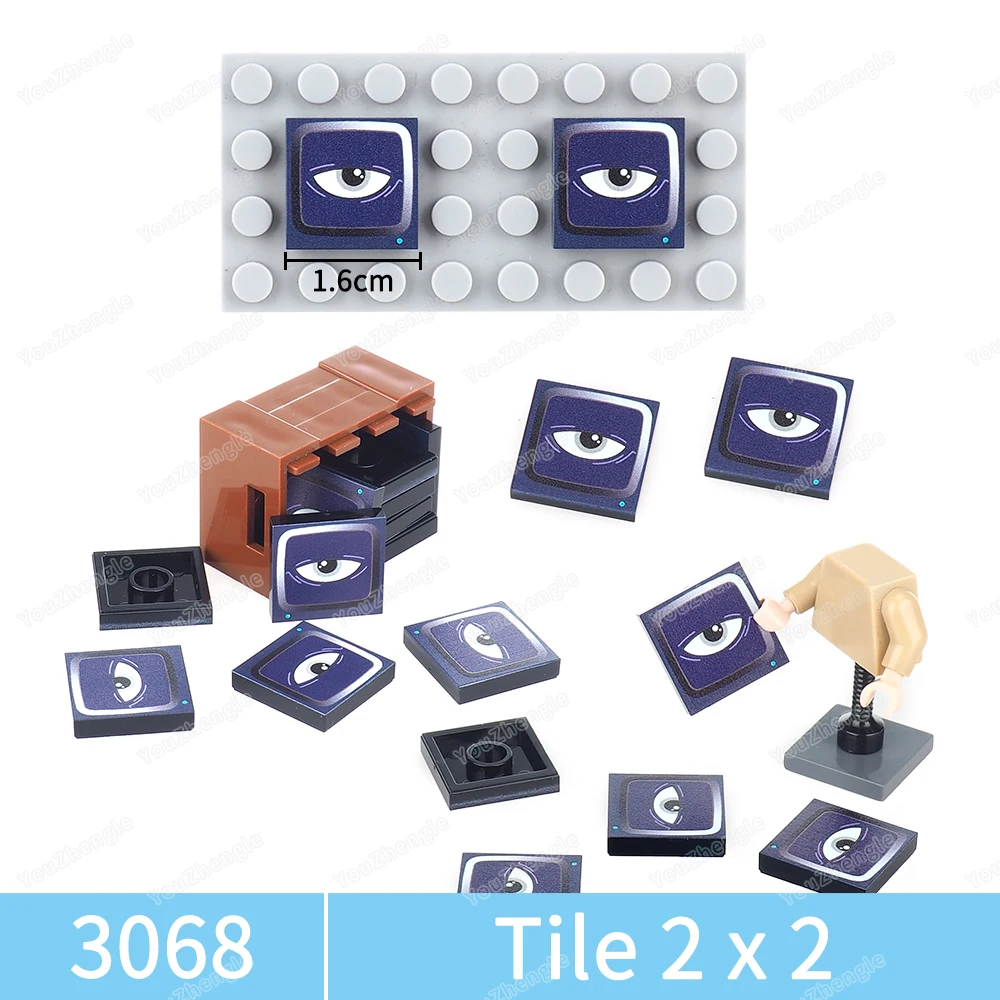 Patrón de medio ojo de monstruo electrónico, bloque de construcción 3068, 2x2 azulejos impresos, figuras MOC, escena de ojo de evolución, piezas de modelo, regalos, Juguetes