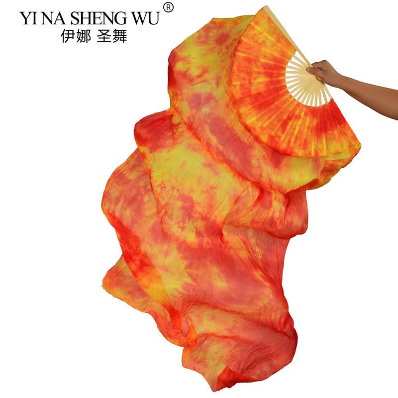 100% Echte Zijde Fan Sluiers voor BellyDance 1 paar/2 stuks Tie-geverfde Dansen Zijden Fan Sluier voor Stage Performance Praktijk Fan Volwassen Meisjes