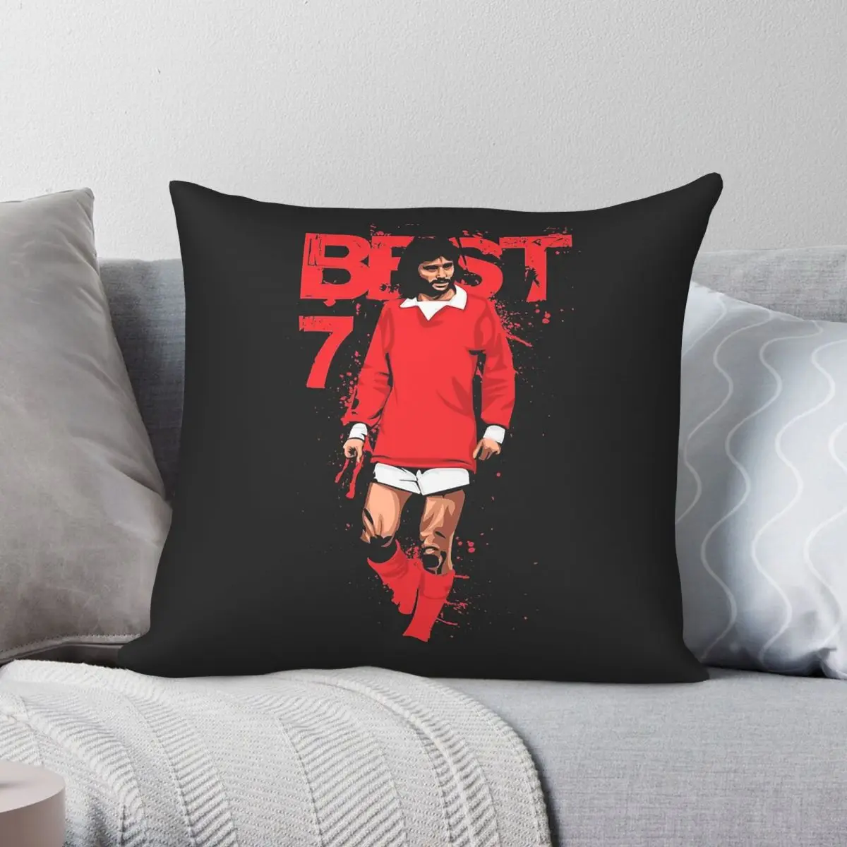 George Best Legend Square Pillowcase Polyester Linen Velvet Printed Zip Decorative Sofa Seater Cushion Cover