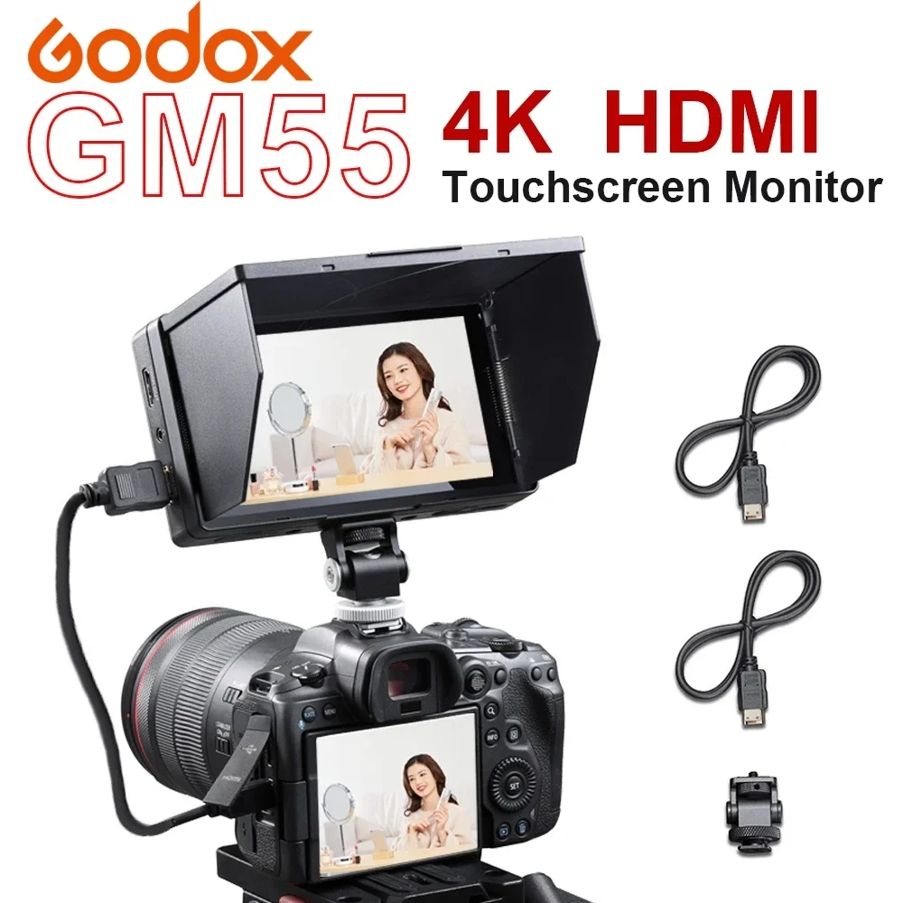 

Godox GM55 4K Monitor 5.5 Inch on Camera DSLR 3D LUT Touch Screen IPS FHD 1920x1080 Video 4K-HDMI Field Monitor