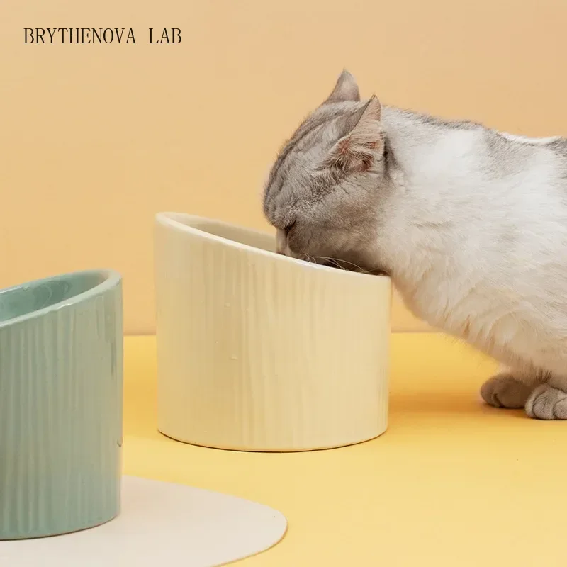 Cat Ceramics Bevel Bowl Pet Dog Food Water Feeder High Foot Protect Cervical Spine Cats Drinking Eating Accessories Dogs Bowls