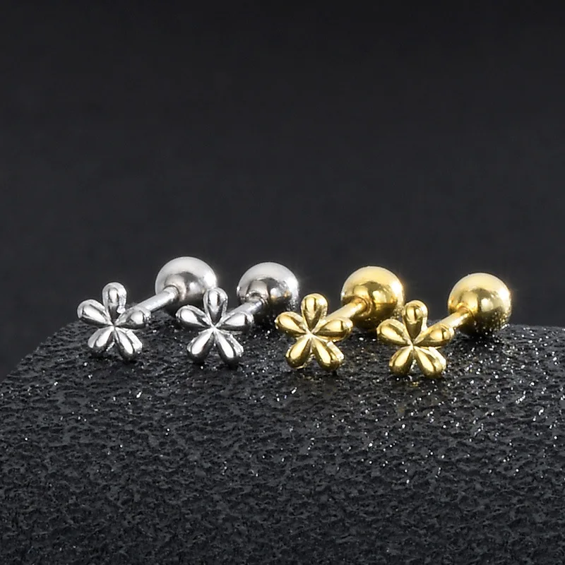 100% 925 Sterling Silver Flower Studs Earrings for Women Girl Simple Mini Geometric Screw Jewelry Birthday Gift Dropshipping