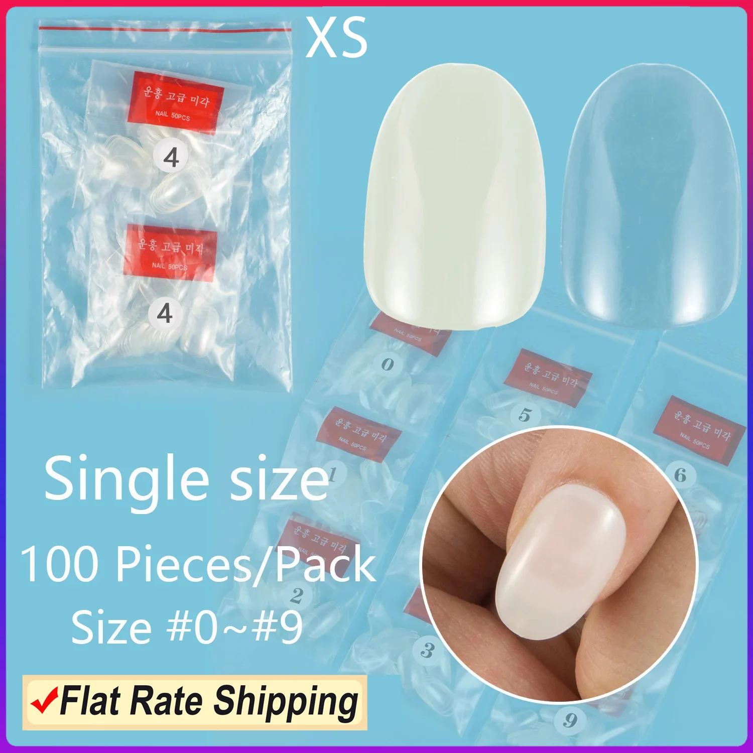 XS Short Round 100 Pieces Single Size False Nail Tips Nail Refill Size 3 4 5 6 Fake Nails Full Cover Nail Tips Artifical Nails