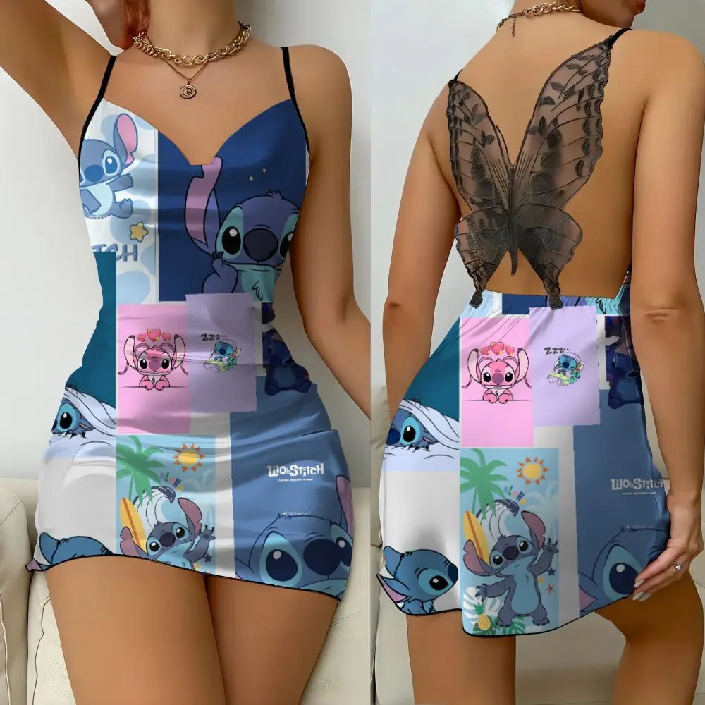 

Home Sexy Nightdress Young Girl Disney Star Stitch Lettuce Edge Dress Ladies Summer Sexy Trend Off Shoulder Bow Beach Dress