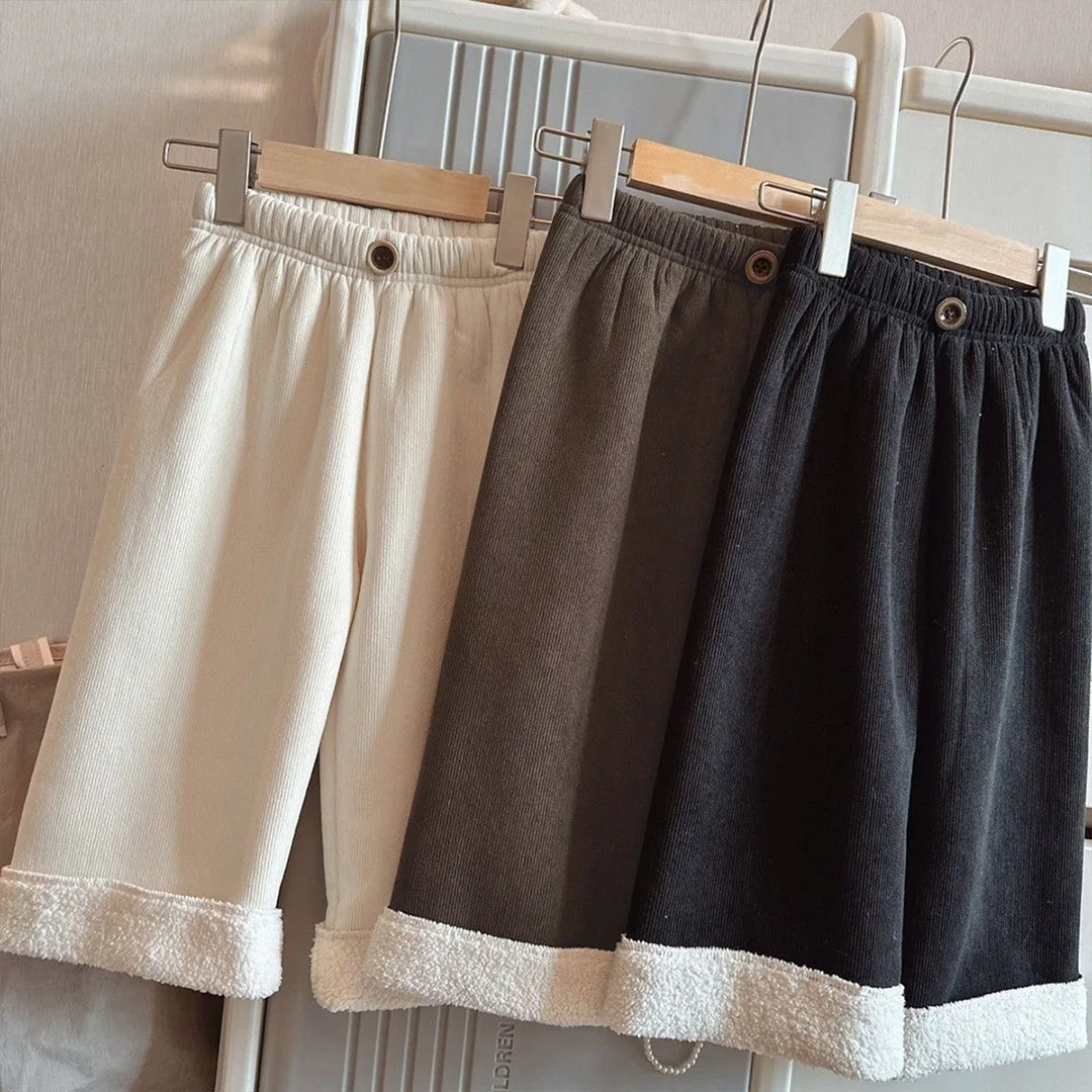 

2025 Winter Children's Clothing 1-8Y Kids Fleece Lined Corduroy Wide Leg Pants Solid Color Warm Trousers